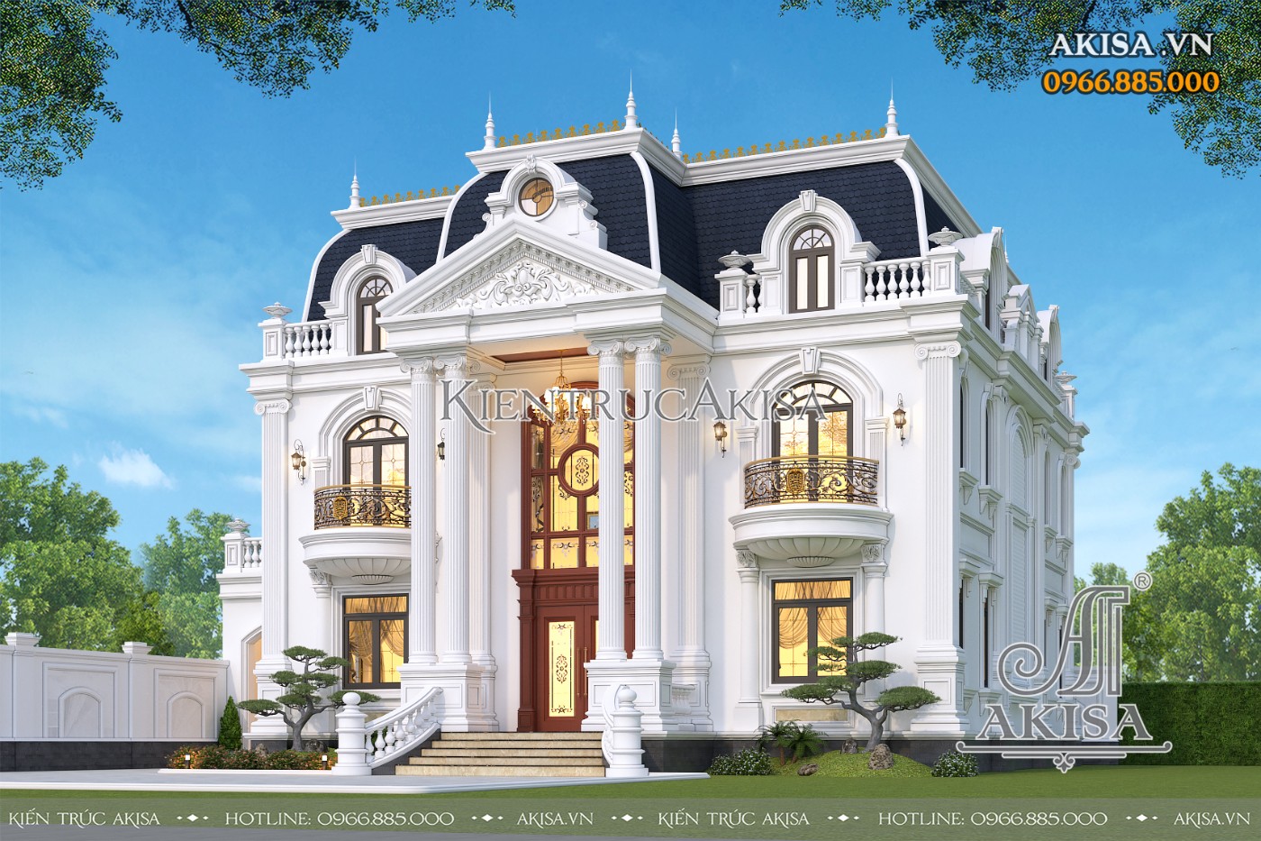Thiết kế biệt thự 2 tầng tân cổ điển kiểu Pháp