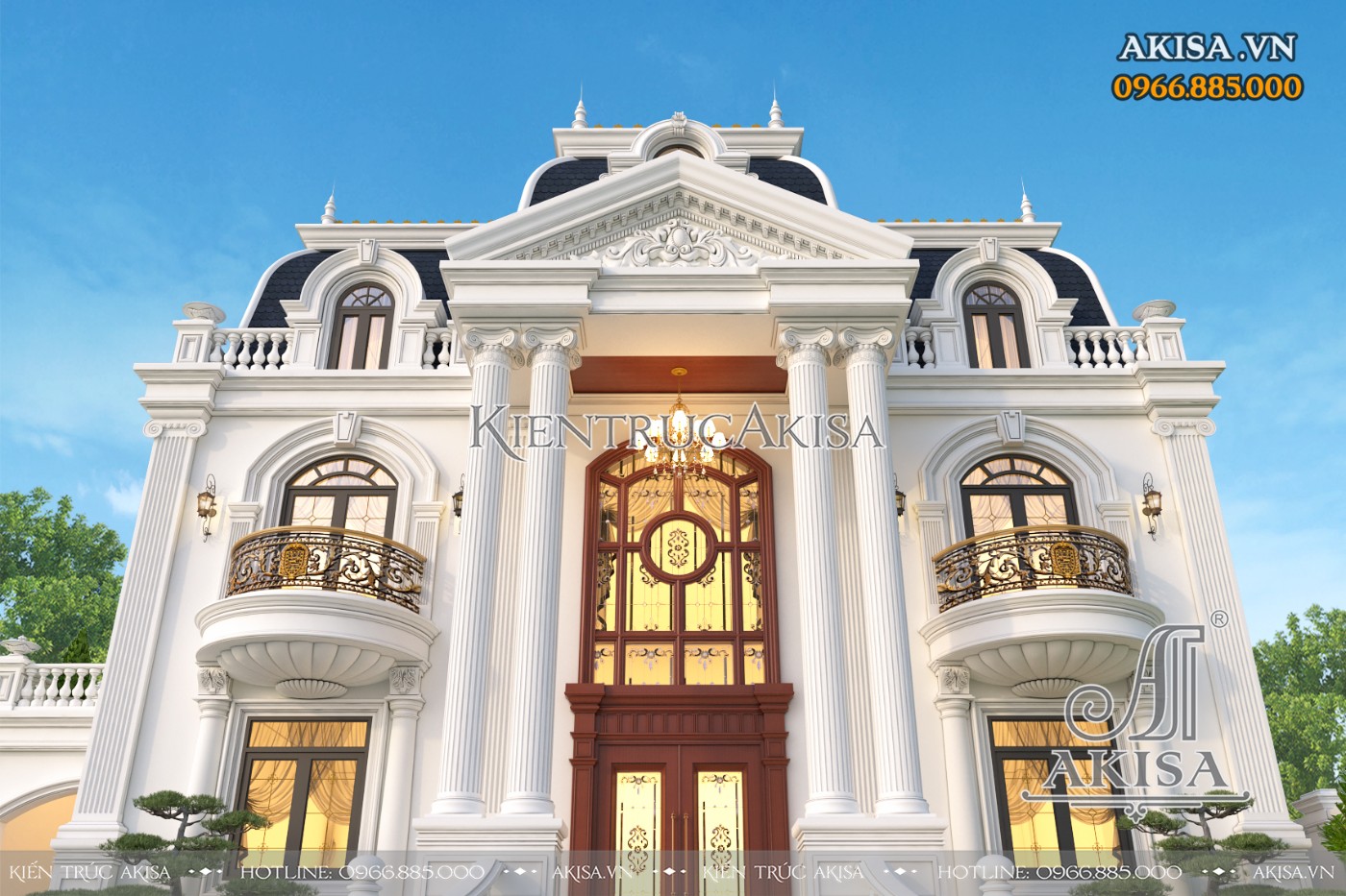 Mẫu biệt thự tân cổ điển 2 tầng mái Mansard