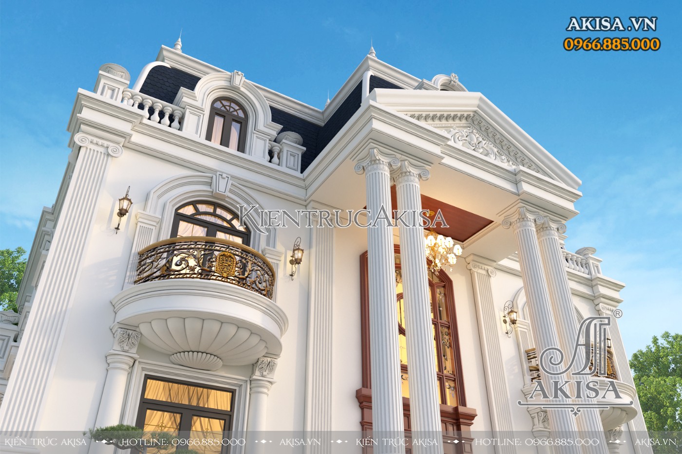 Ngôi biệt thự 2 tầng tân cổ điển ấn tượng với những chi tiết phào chỉ sắc nét, phù điêu đắt giá