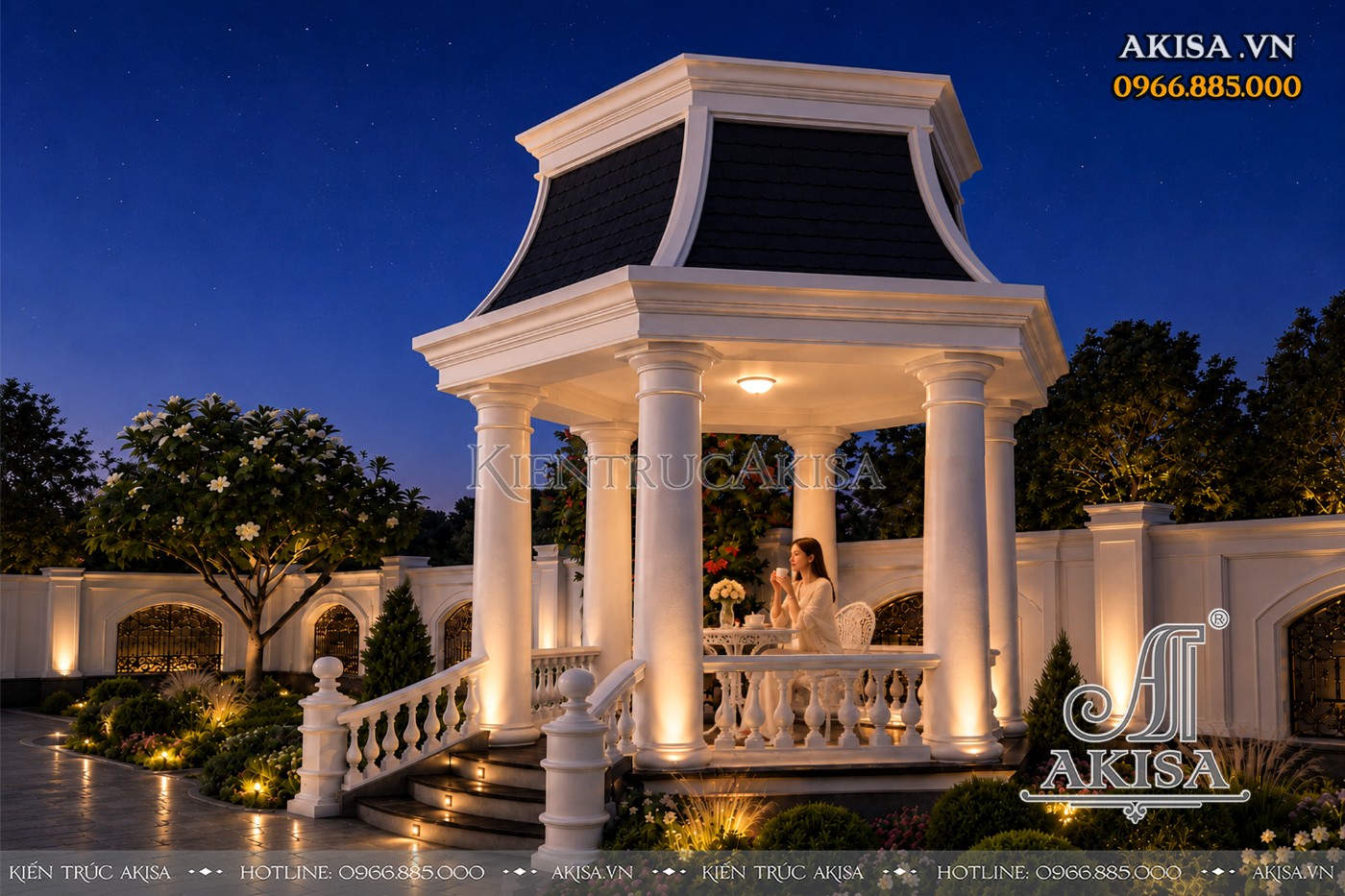 Thiết kế chòi nghỉ sân vườn kiểu Pháp với mái Mansard đồng bộ