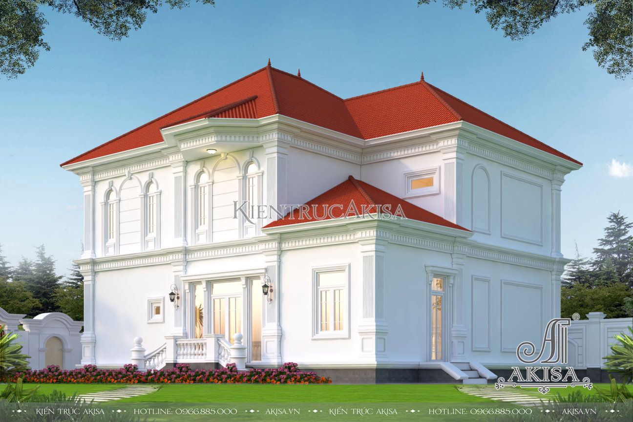 Mẫu biệt thự đẹp 2 tầng mặt tiền 12m phong cách châu Âu tại Huế