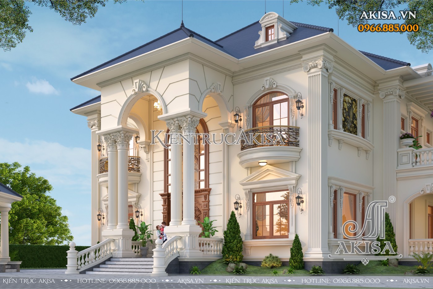 Sảnh chính được thiết kế vô cùng bề thế của ngôi nhà đẹp 2 tầng tân cổ điển