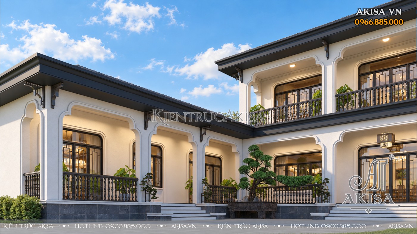 Thiết kế nhà vườn 2 tầng nổi bật với hệ hành lang vòm