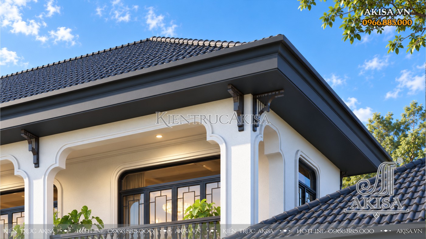 Chi tiết mái ngói xanh than trên mẫu biệt thự vườn 2 tầng