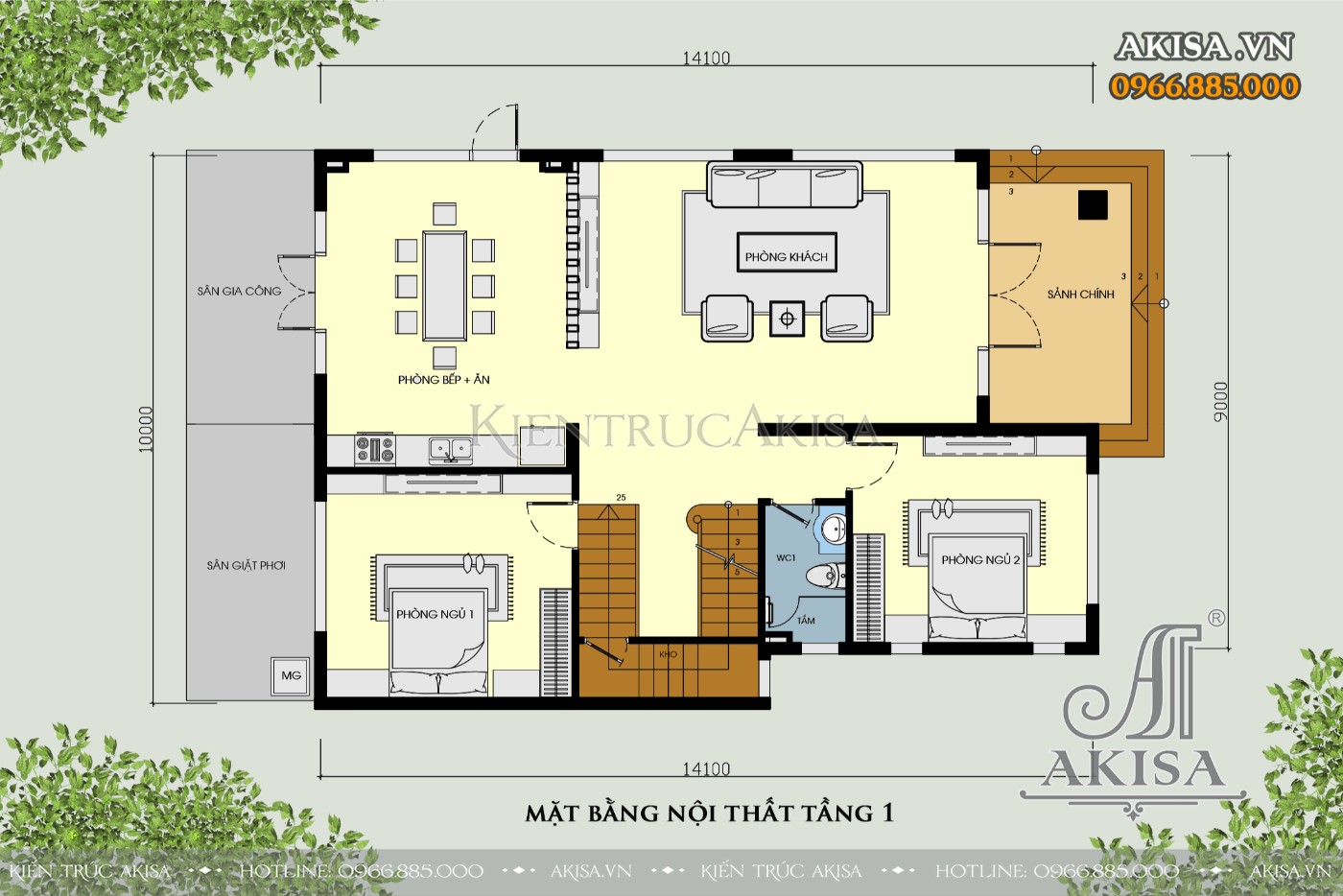 Mặt bằng công năng tầng 1 mẫu biệt thự hiện đại 3 tầng