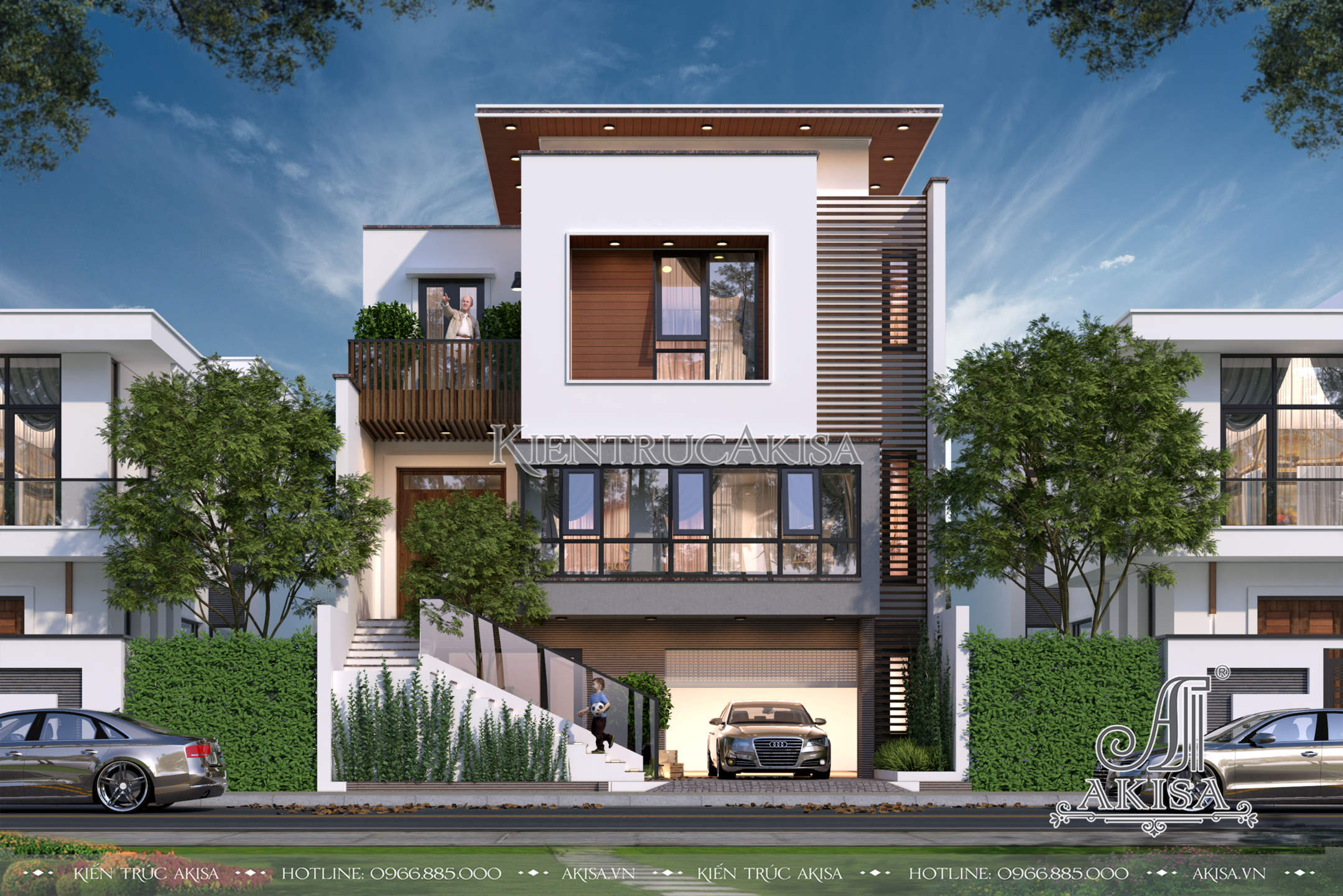 Hình ảnh phối cảnh 3D của mẫu thiết kế nhà đẹp hiện đại 3 tầng BT31393