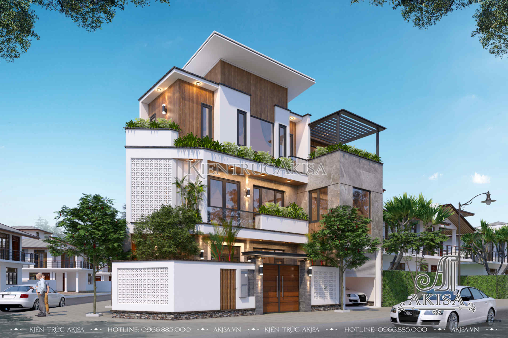 Hình ảnh phối cảnh 3D mẫu biệt thự hiện đại 3 tầng tại Bình Thuận BT31426