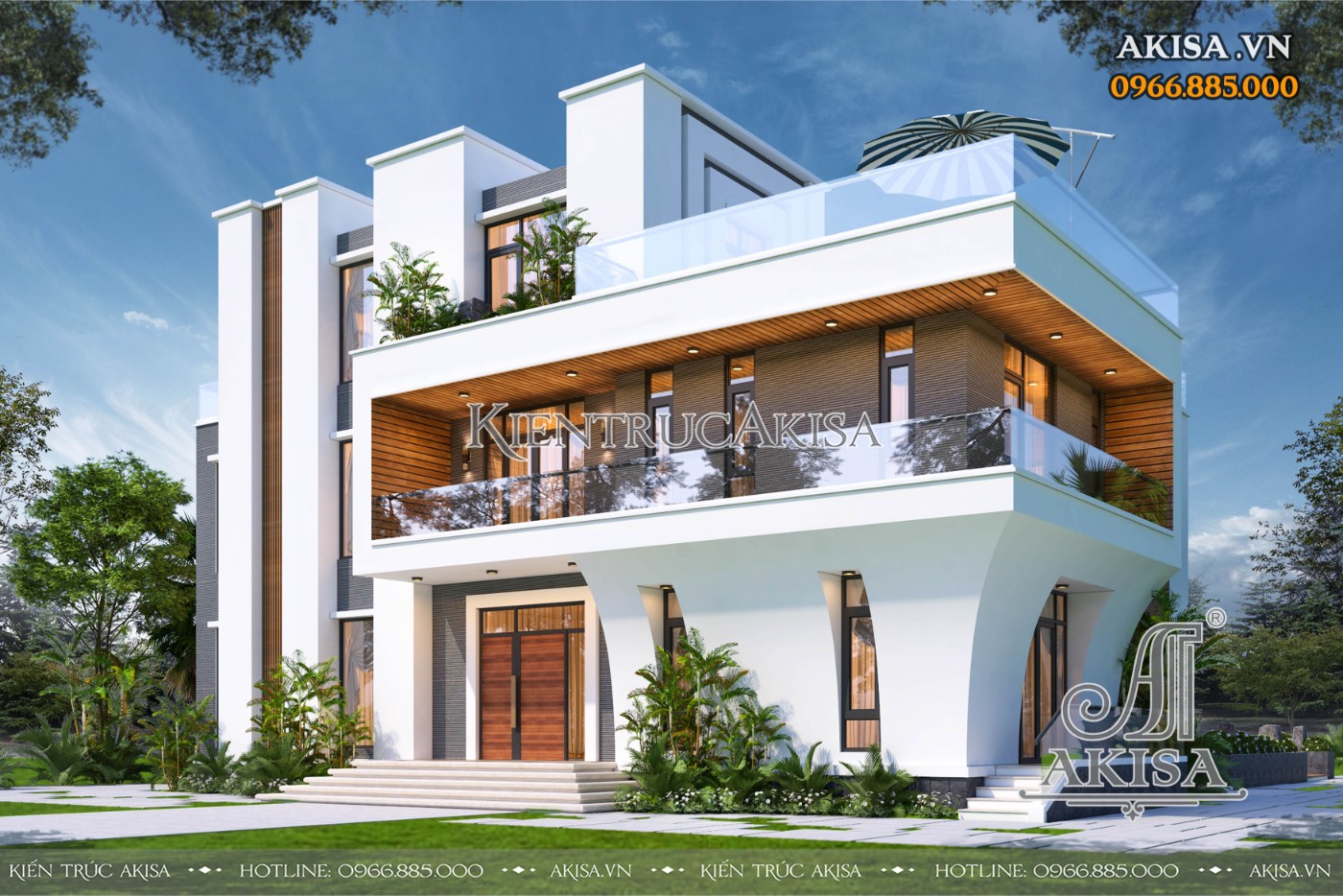 Thiết kế biệt thự Villa hiện đại 3 tầng mặt tiền 10m