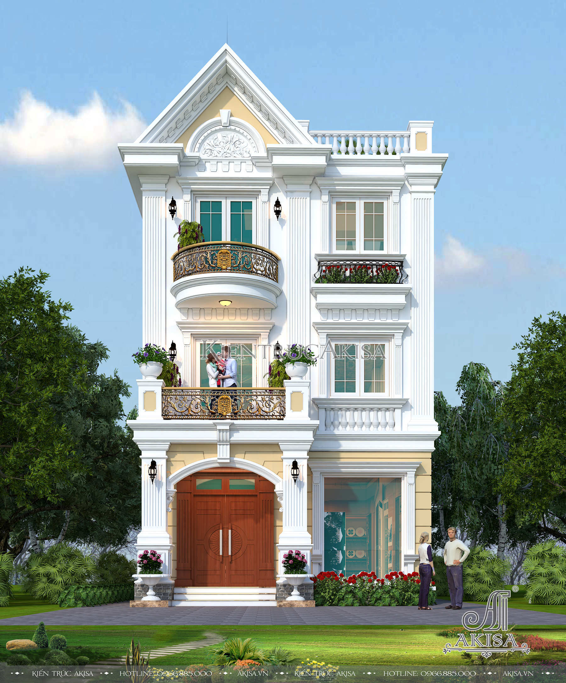 Thiết kế biệt thự 3 tầng tân cổ điển mái Thái đẹp đẳng cấp tại Hà Nội