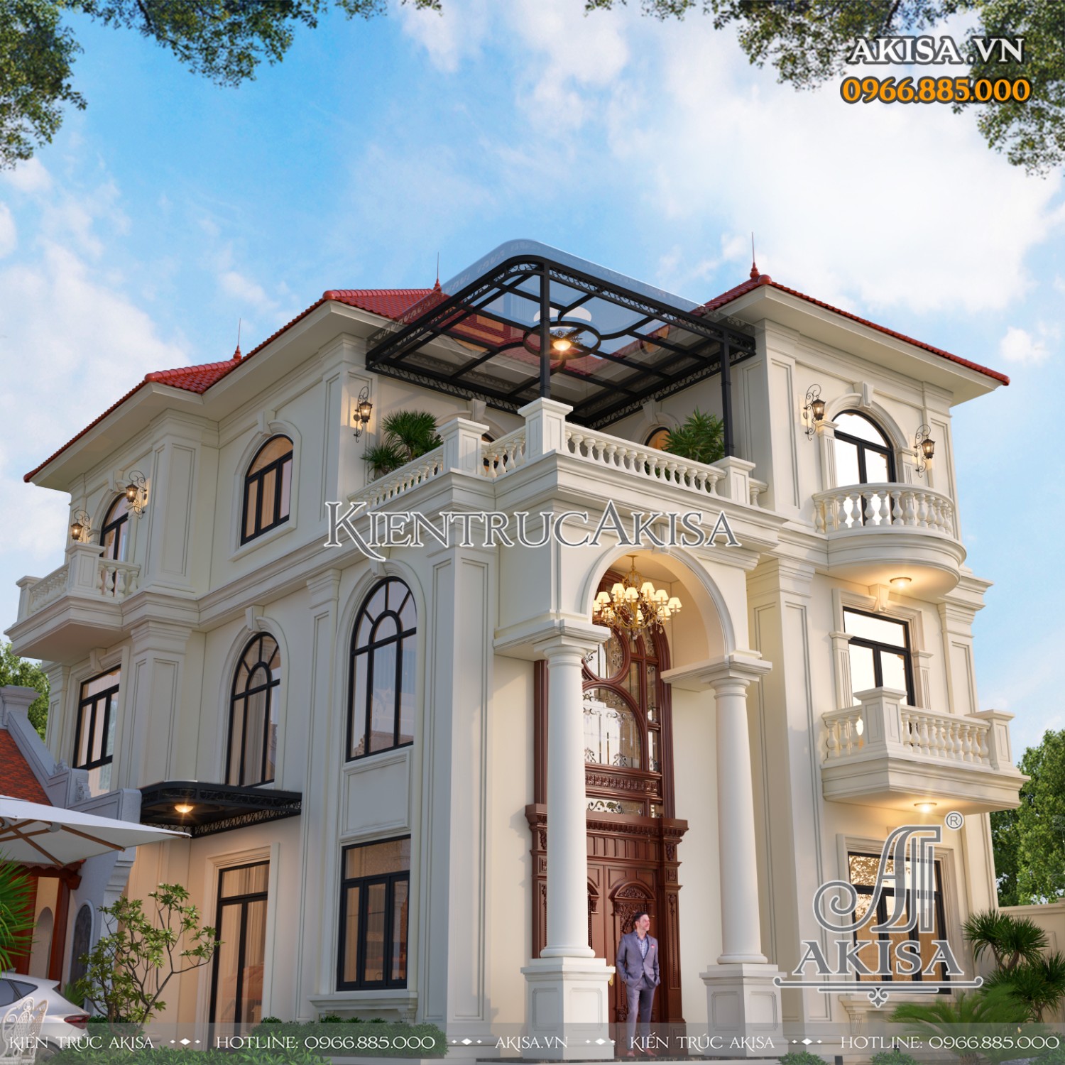Mẫu biệt thự 3 tầng mái Nhật phong cách tân cổ điển