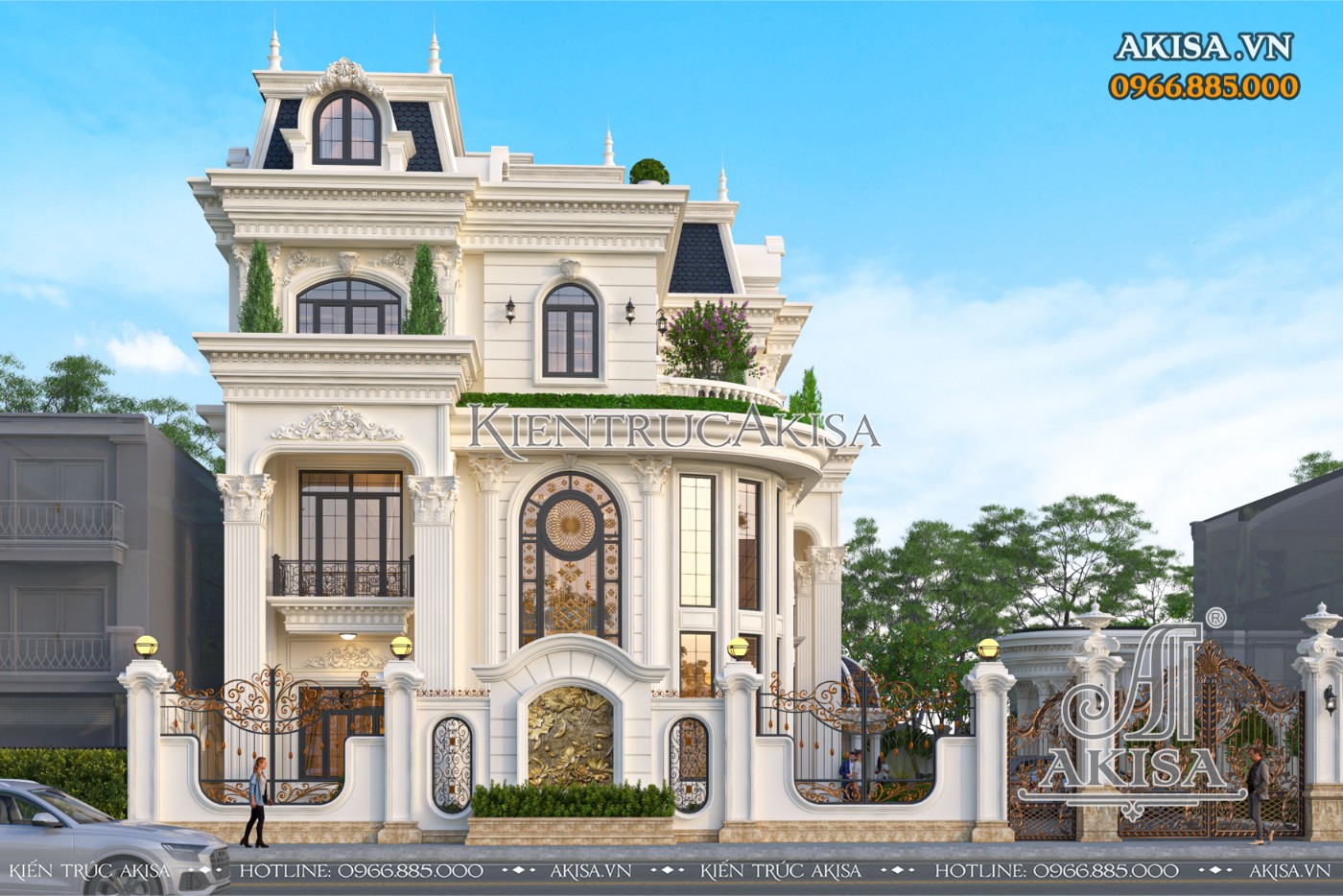 Mặt tiền biệt thự châu Âu 3 tầng bề thế và sang trọng