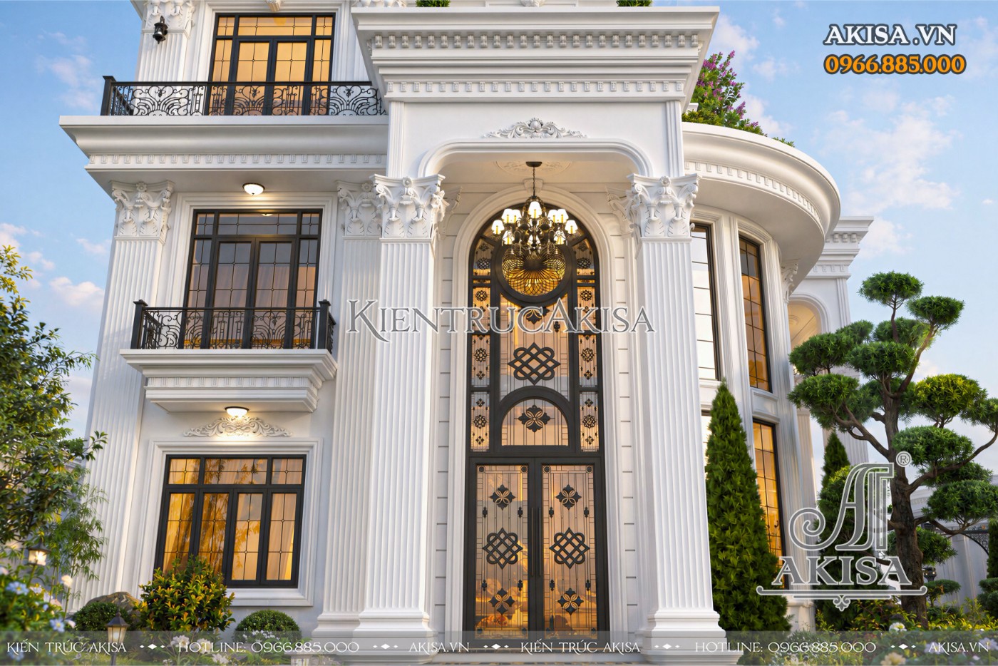 Sảnh chính cao thoáng trở thành điểm nhấn nổi bật của mẫu biệt thự 3 tầng phong cách châu Âu tại Phú Thọ.