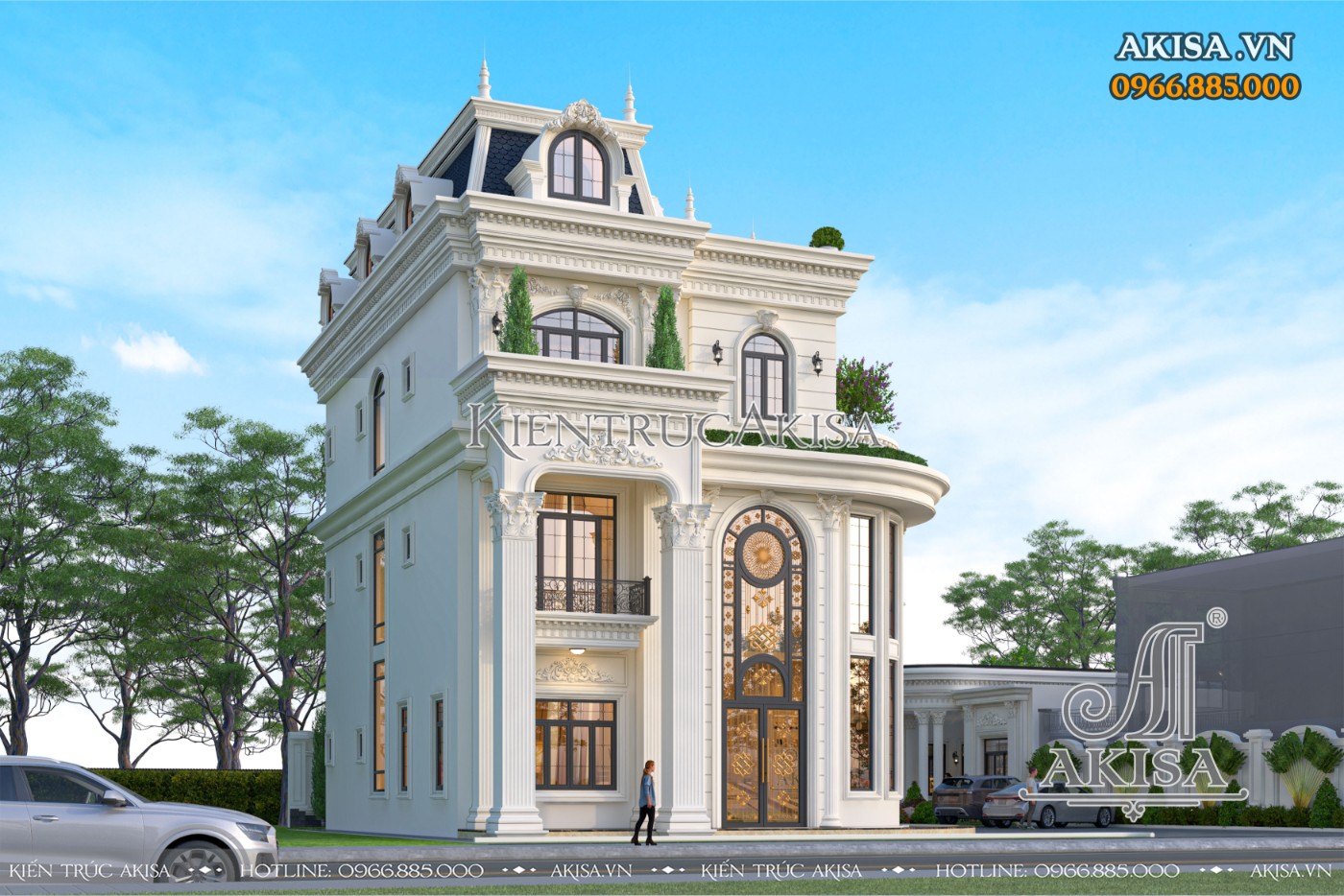 Phối cảnh góc mẫu thiết kế biệt thự 3 tầng