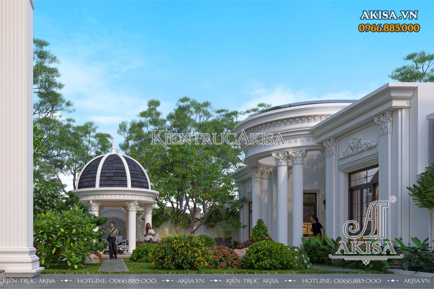 Không gian sân vườn trong khuôn viên biệt thự châu Âu 3 tầng