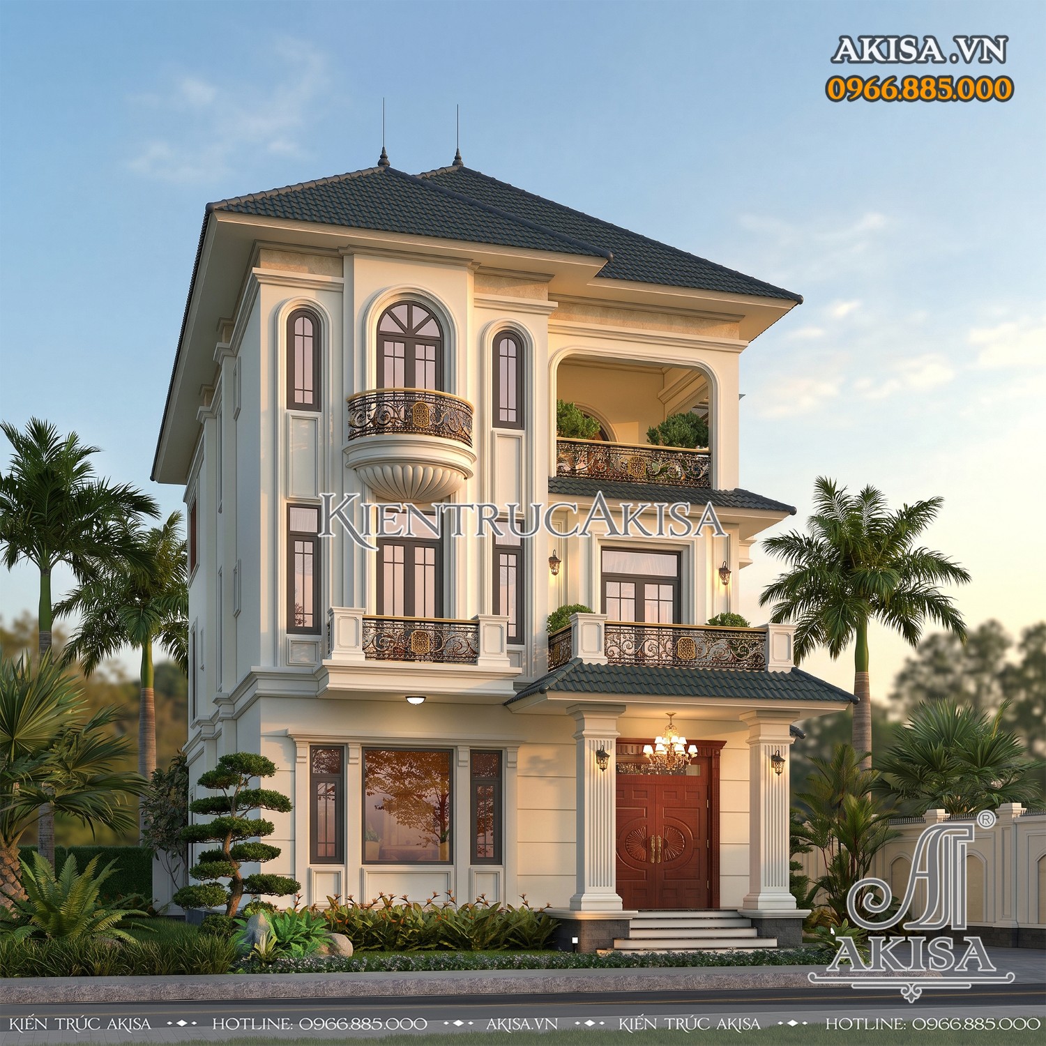 Thiết kế biệt thự tân cổ điển mái Nhật 3 tầng gây ấn tượng với tỷ lệ kiến trúc hài hòa và các chi tiết phào chỉ tinh tế
