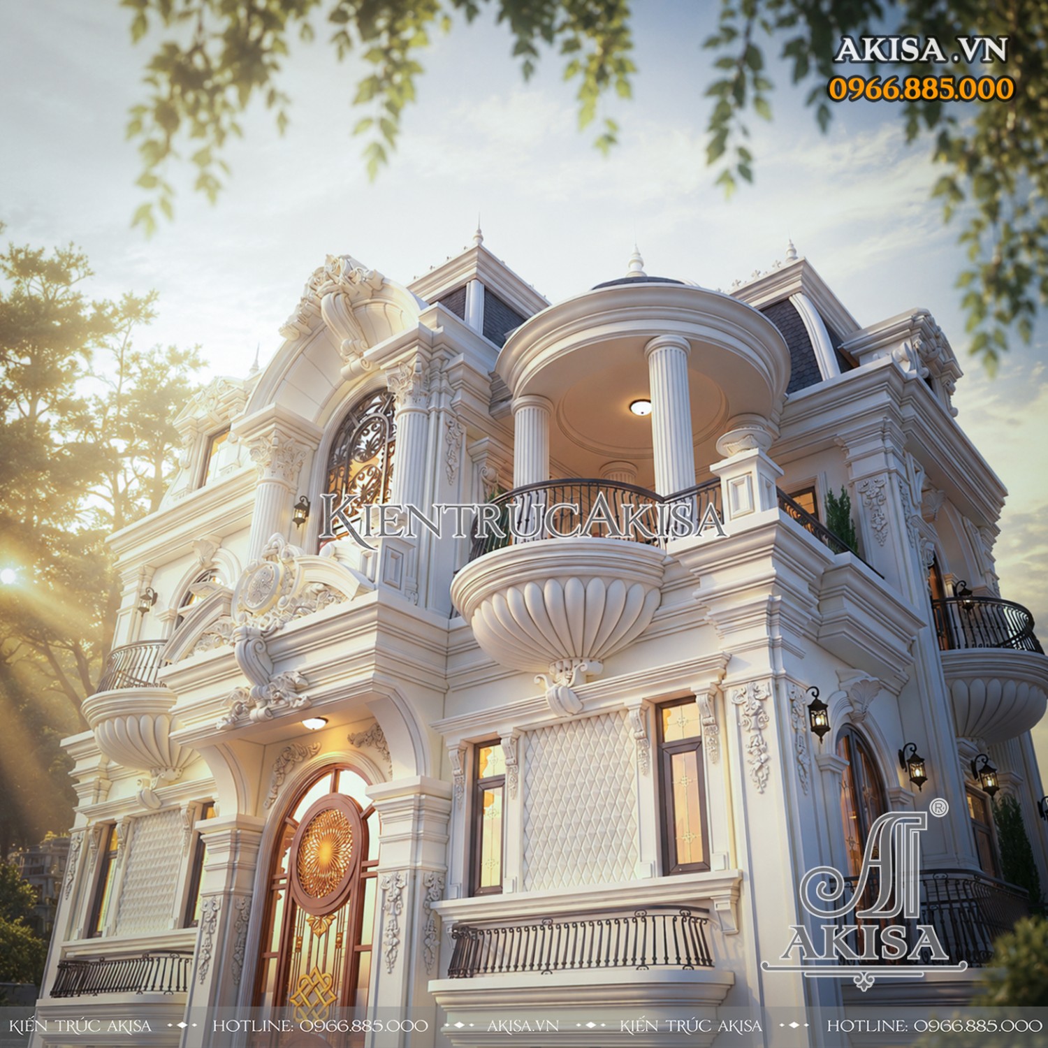 Sảnh chính cao kịch trần là điểm nhấn tạo nên vẻ uy nghi của mẫu biệt thự Pháp 3 tầng, đồng thời tăng khả năng lấy sáng cho không gian bên trong
