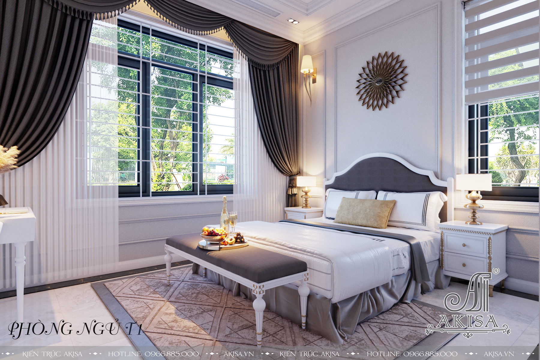 Phòng ngủ thông thoáng với hệ cửa sổ lớn giúp đón ánh nắng và không khí thiên nhiên, mang đến những giấc ngủ ngon và không gian thư giãn cho gia đình