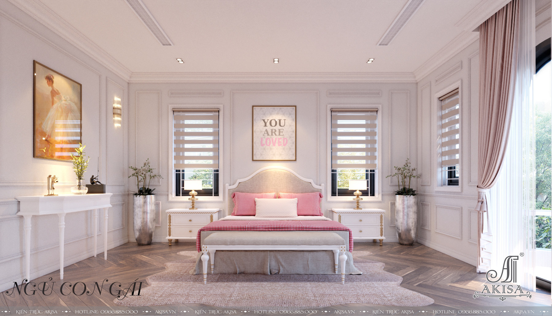 Phòng ngủ dành cho con gái tới tông màu hồng pastel dịu dàng, nữ tính