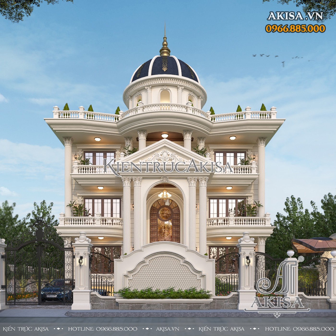 Thiết kế biệt thự 3 tầng phong cách tân cổ điển đẹp đẳng cấp tại Tiền Giang
