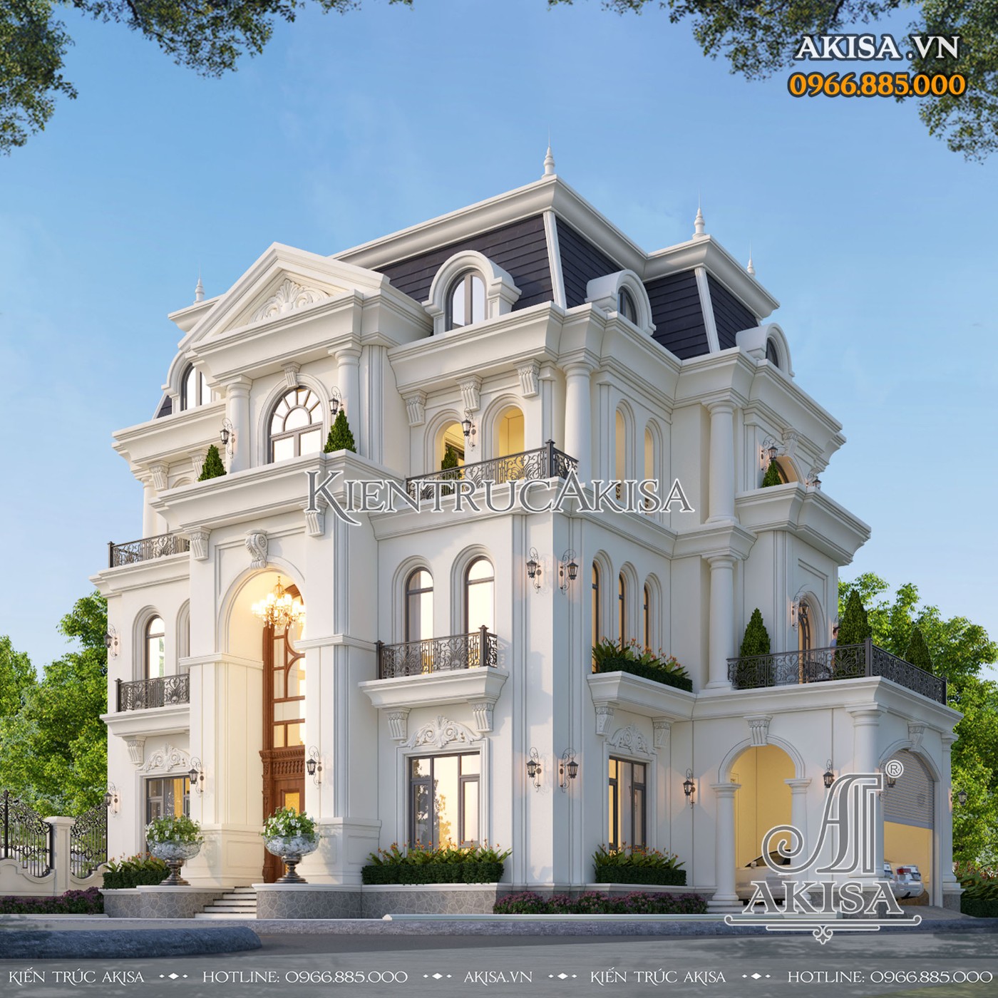 Một góc view không gian kiến trúc biệt thự tân cổ điển châu Âu 3 tầng đẹp