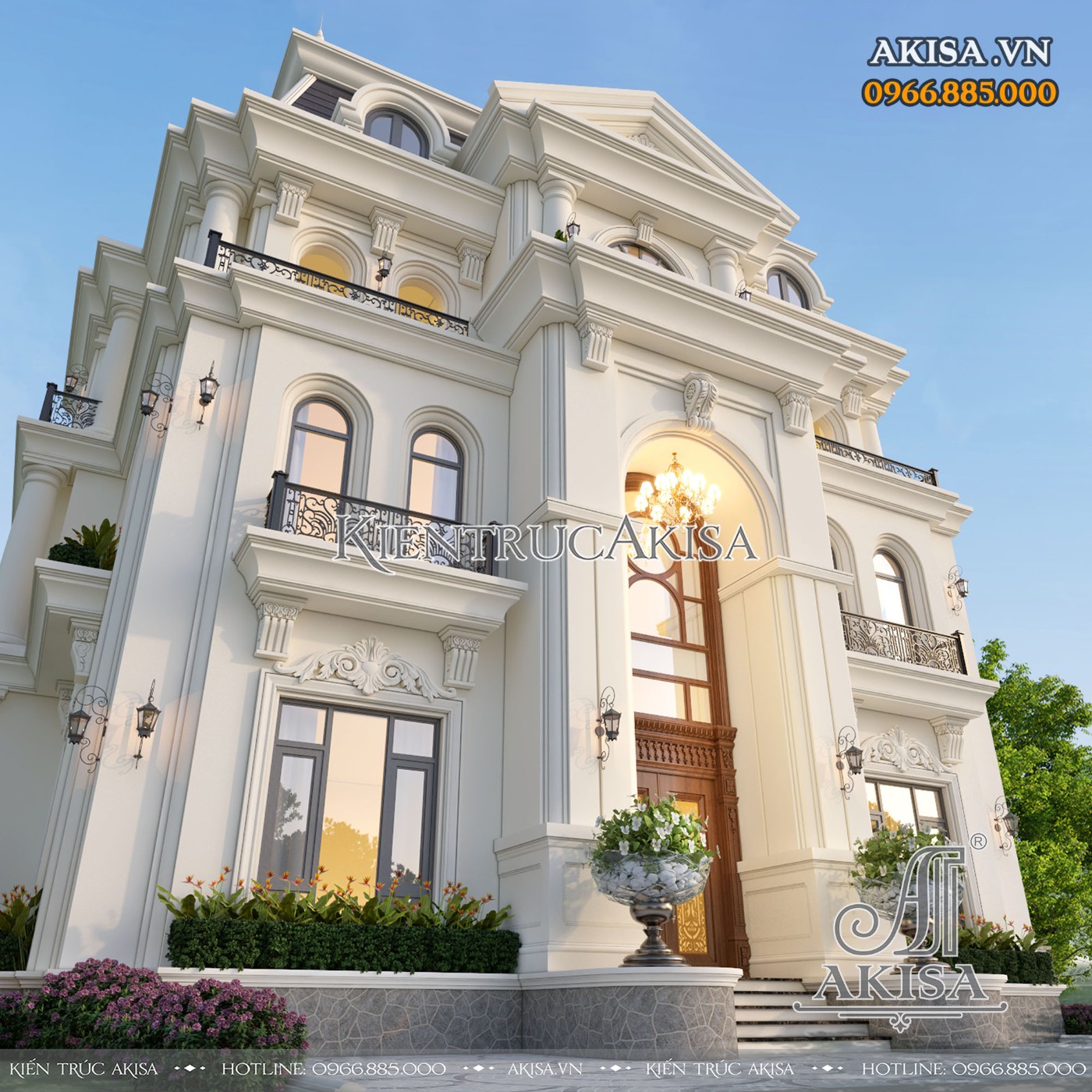 Thiết kế sảnh chính vô cùng sang trọng và bề thế của ngôi nhà biệt thự 3 tầng phong cách tân cổ điển châu Âu