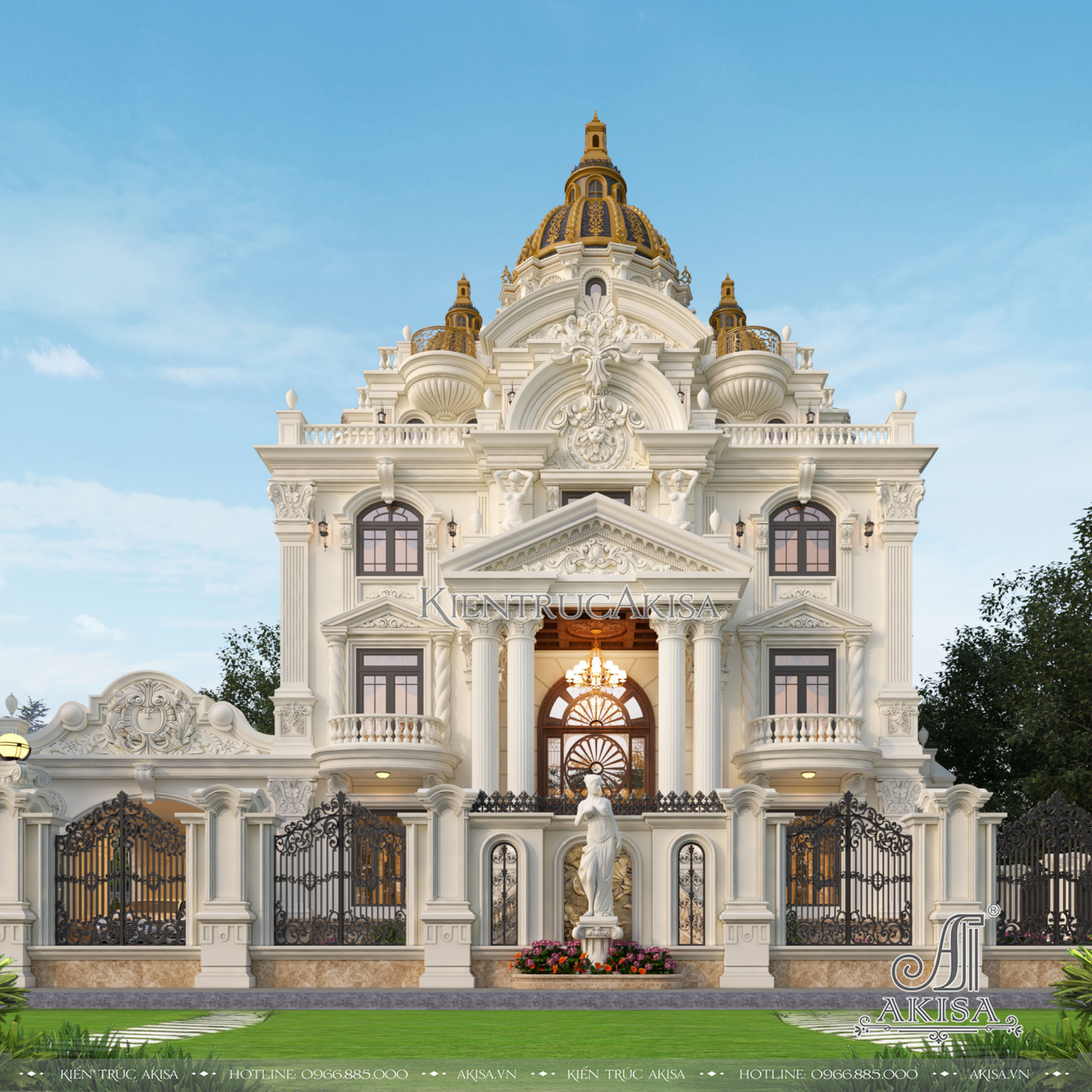 Hình ảnh: Phối cảnh 3D chi tiết của Thiết kế biệt thự cổ điển 3 tầng đẳng cấp tại Hòa Bình