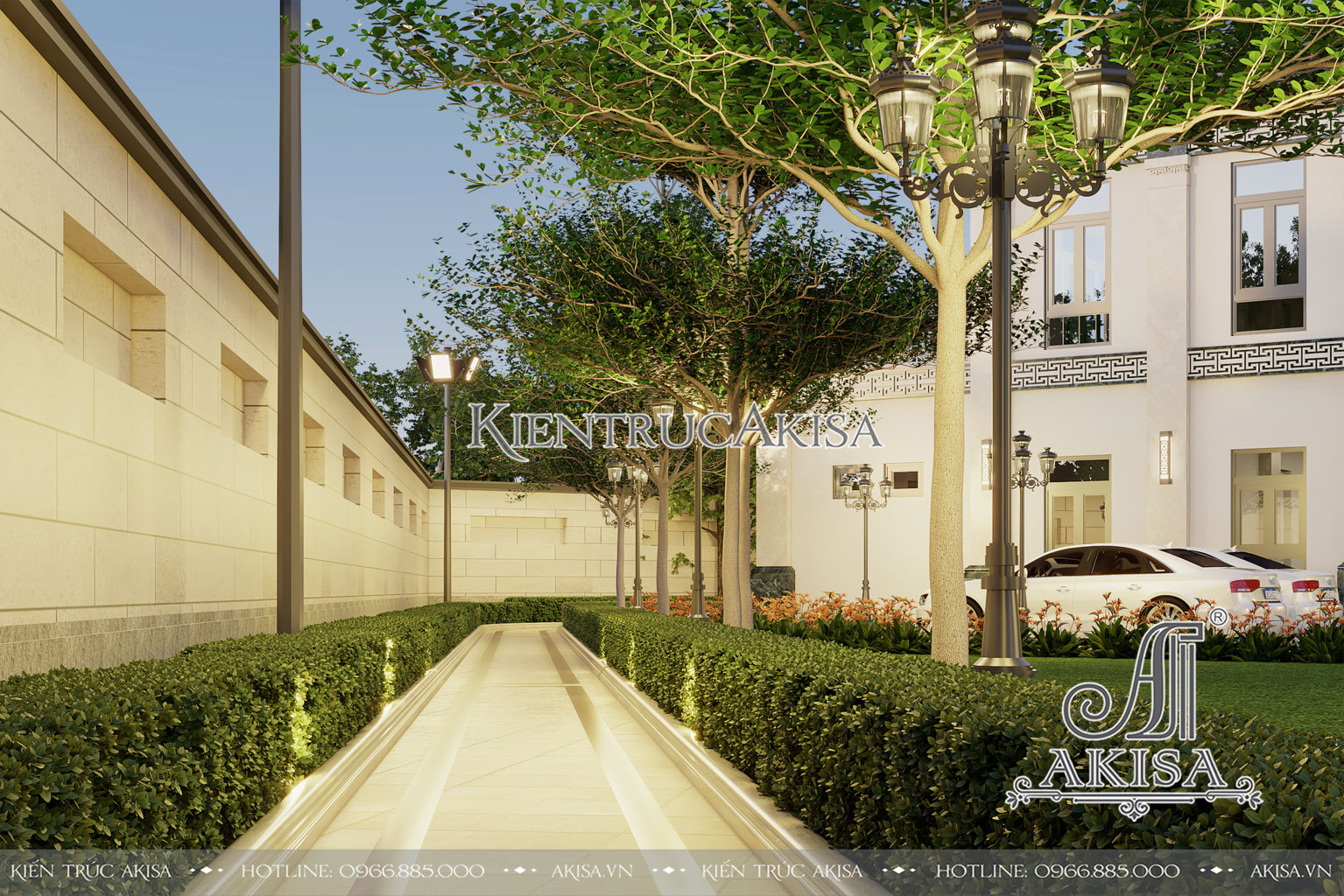 Biệt thự Indochine 3 tầng đẹp có thiết kế cảnh quan sân vườn đẹp ấn tượng