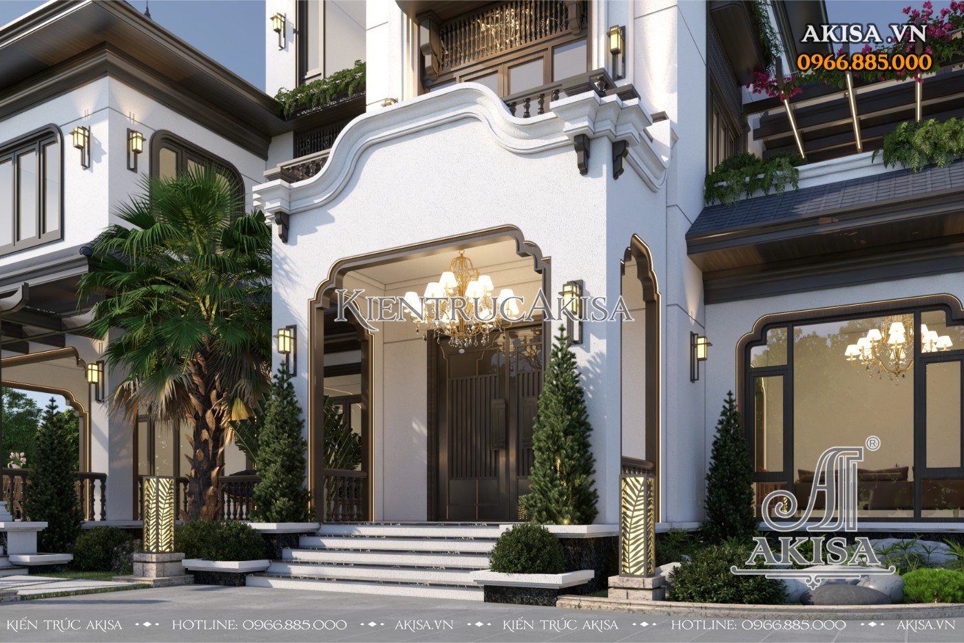 Thiết kế sảnh chính rộng rãi, sang trọng của ngôi nhà biệt thự 3 tầng phong cách Indochine
