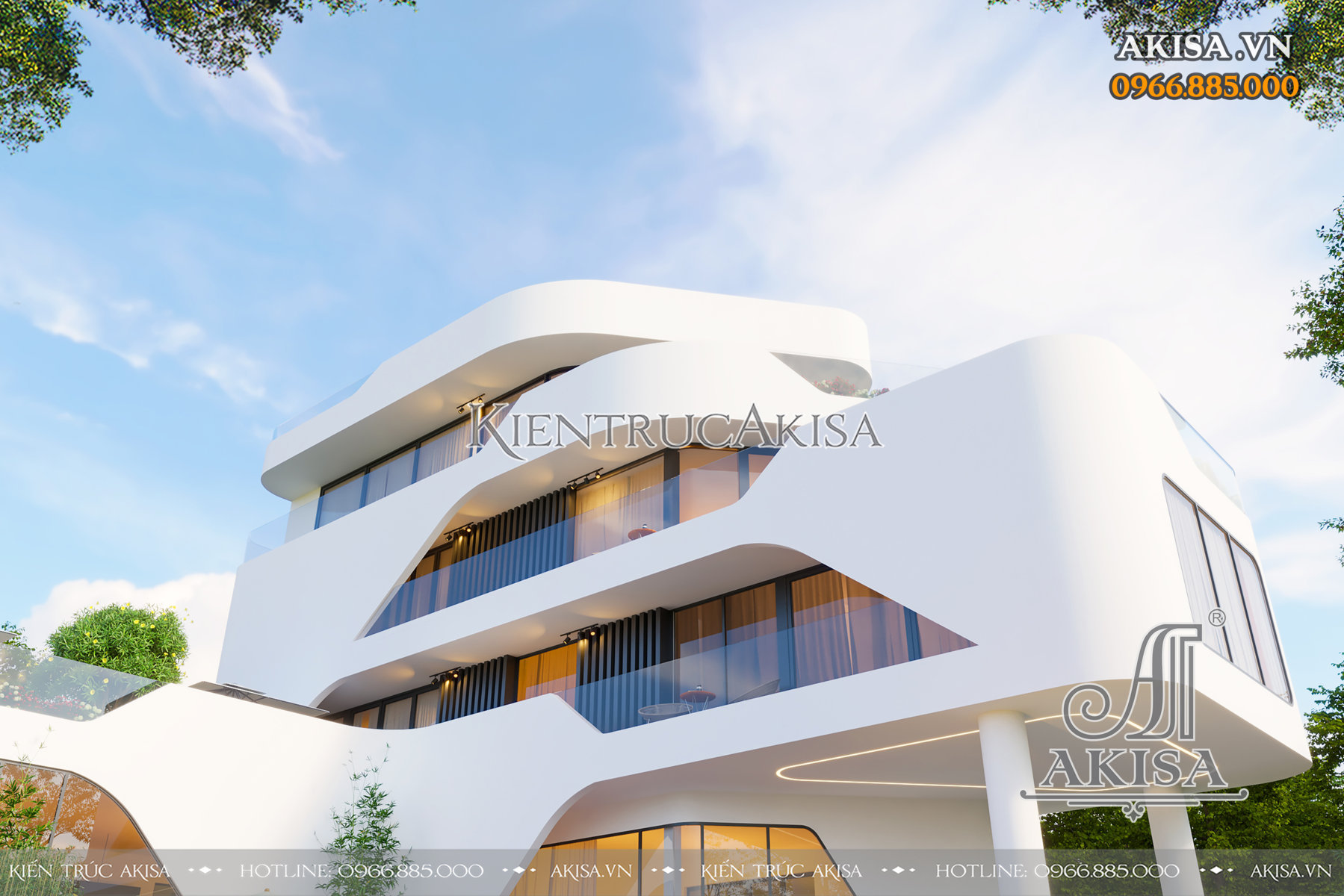 Với gam màu trắng chủ đạo, mẫu nhà đẹp 4 tầng thể hiện rõ nét vẻ đẹp của kiến trúc hiện đại 