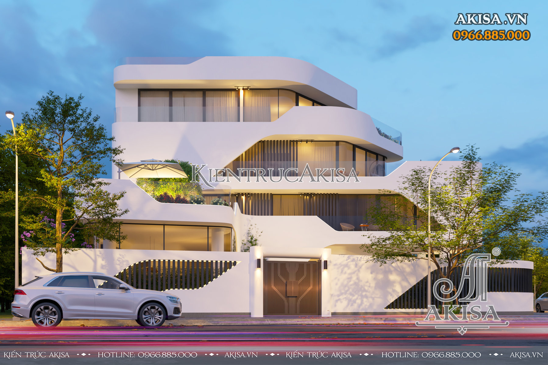 Với gam màu trắng chủ đạo, mẫu nhà đẹp 4 tầng thể hiện rõ nét vẻ đẹp của kiến trúc hiện đại 