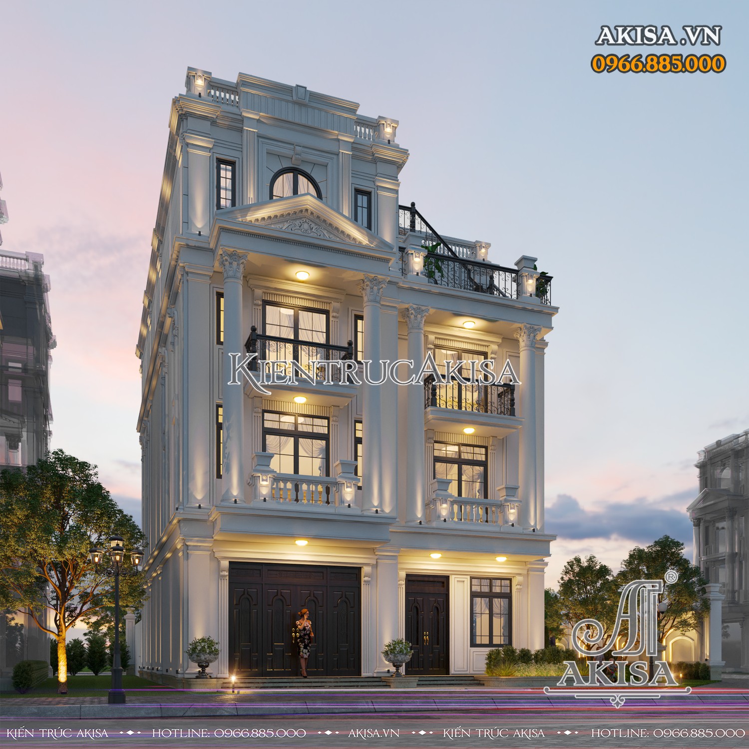 Thiết kế biệt thự 4 tầng tân cổ điển