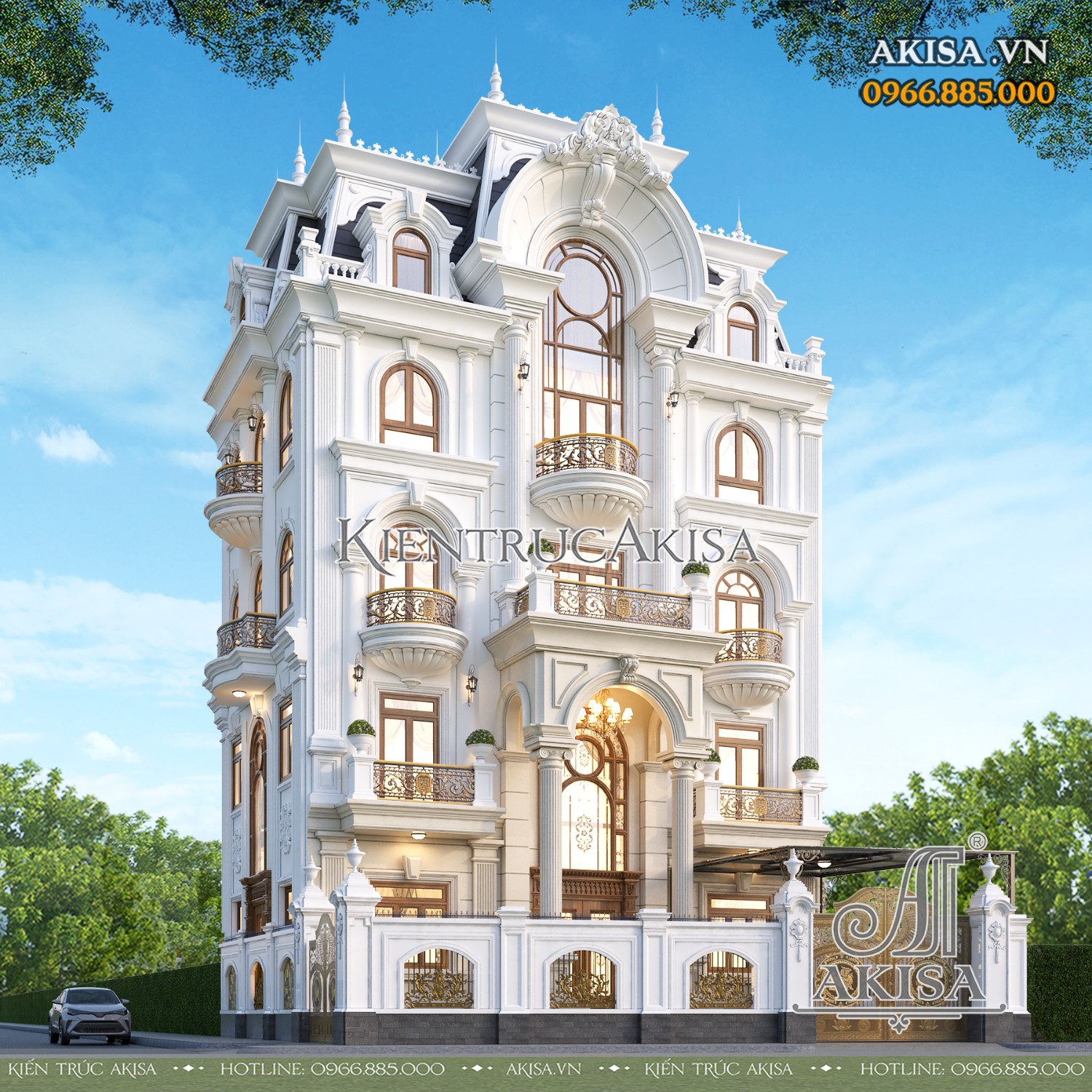 Thiết kế biệt thự tân cổ điển 4 tầng 2 mặt tiền