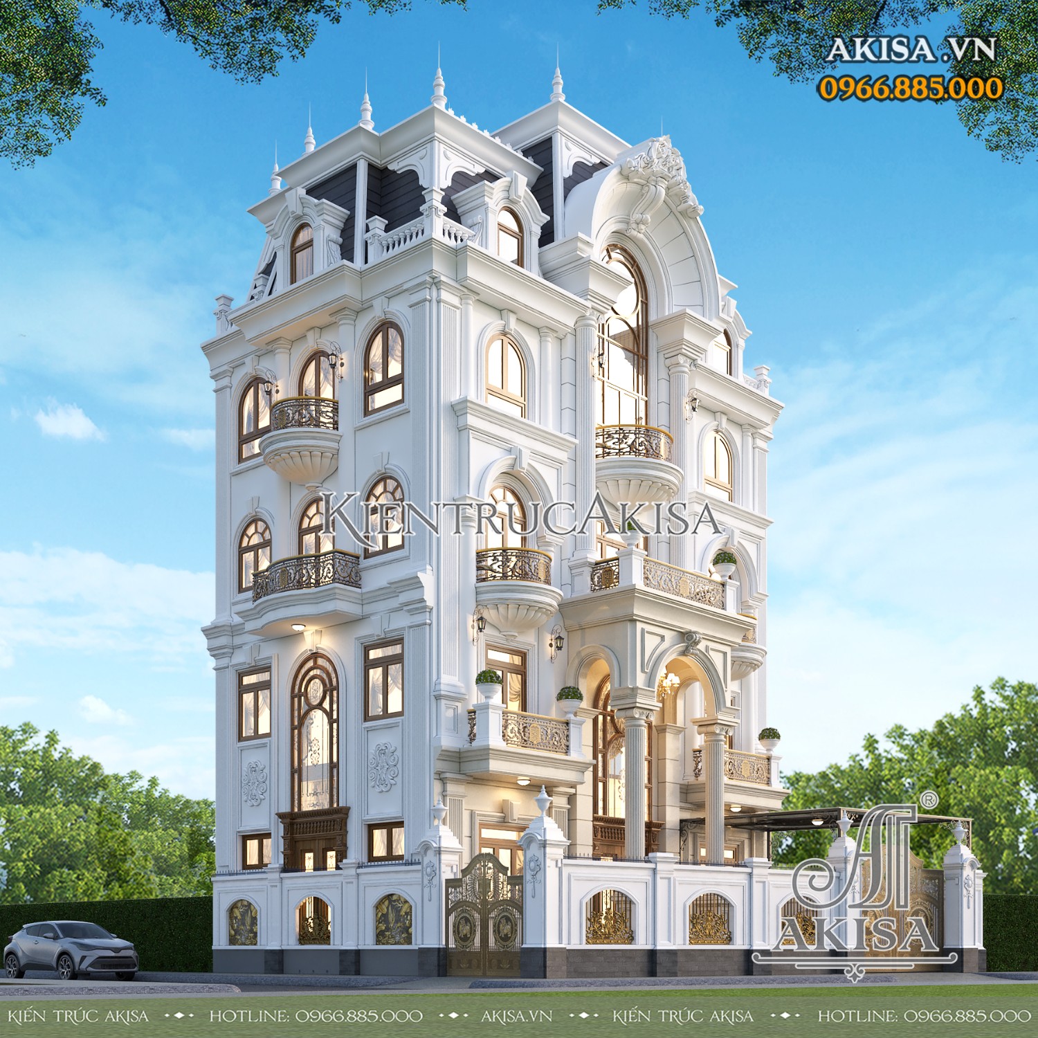 Mẫu biệt thự 4 tầng tân cổ điển mái Mansard