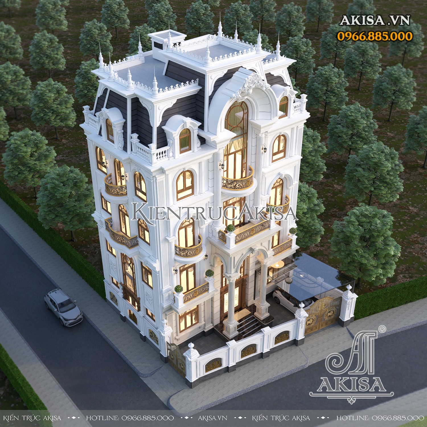 Tổng thể thiết kế biệt thự tân cổ điển 4 tầng