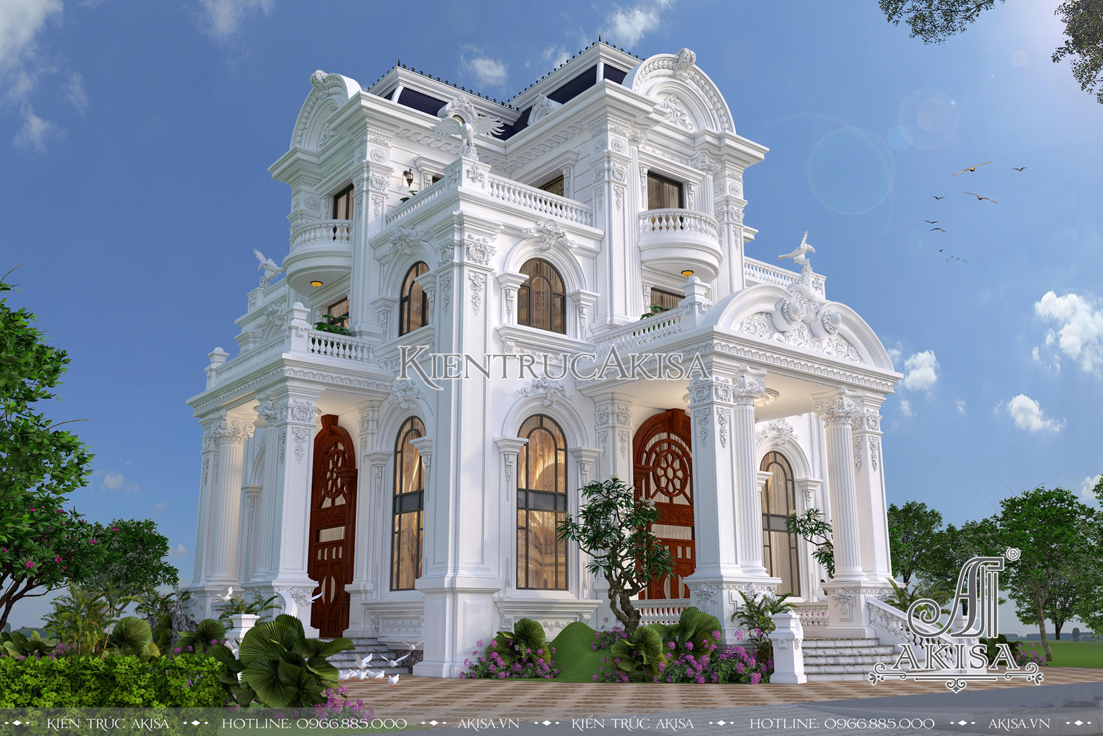 Phối cảnh 3D của mẫu biệt thự tân cổ điển 4 tầng tại Đồng Nai