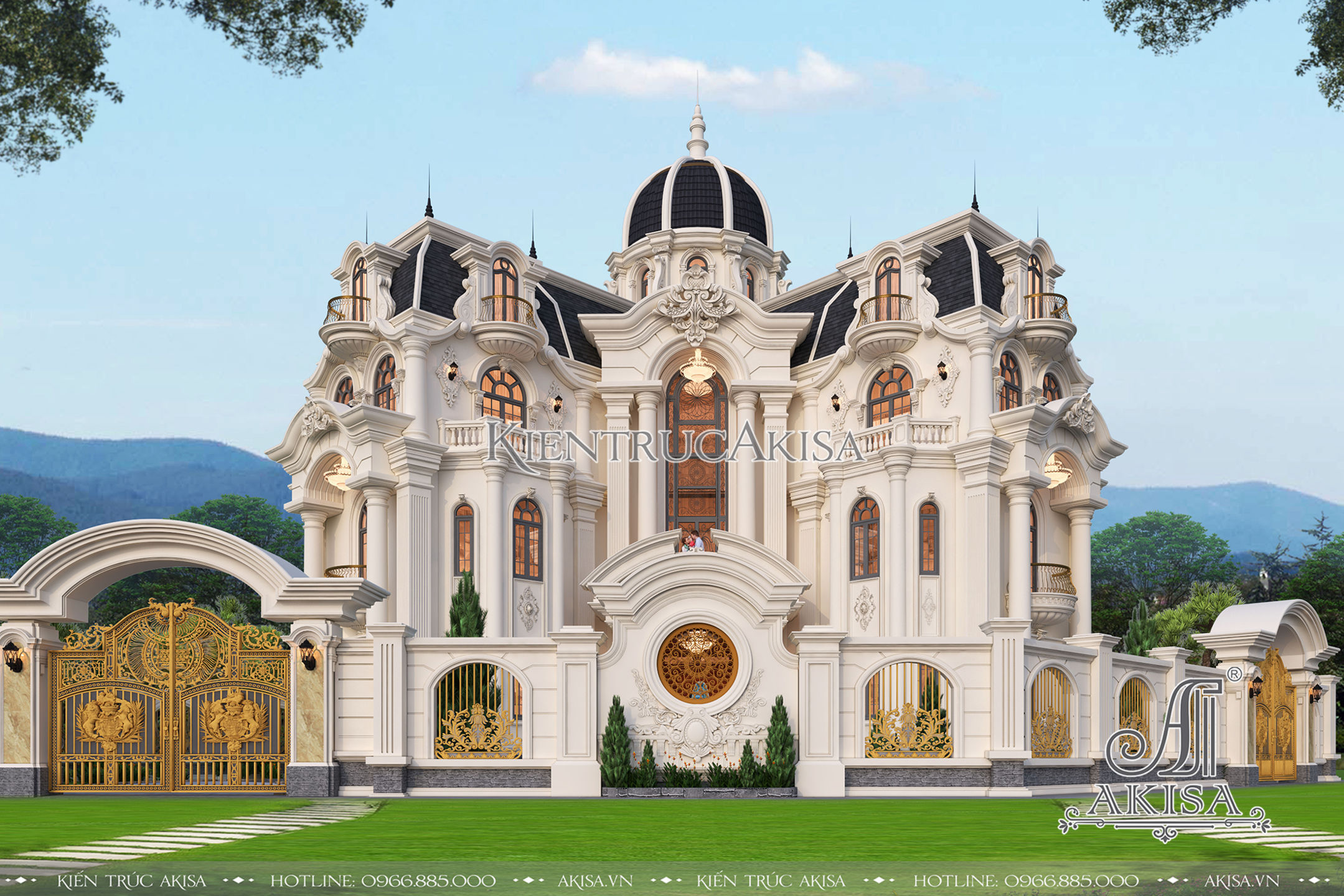 hình ảnh phối cảnh 3D của mẫu lâu đài biệt thự Pháp 4 tầng đẹp đẳng cấp BT42314