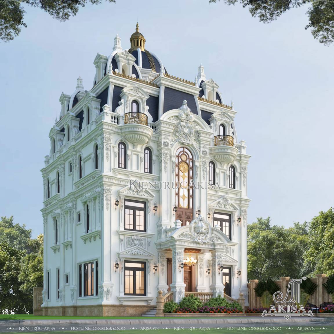 Thiết kế biệt thự cổ điển Pháp 4 tầng tại Hà Nam