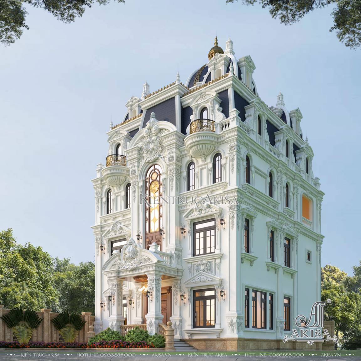 Thiết kế biệt thự cổ điển Pháp 4 tầng tại Hà Nam
