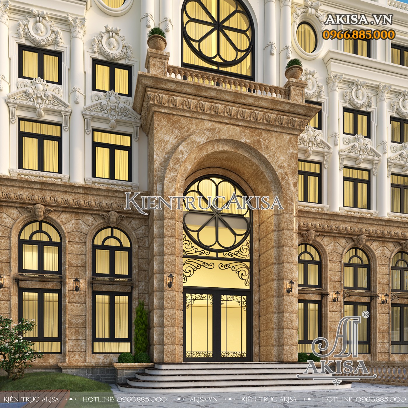 Thiết kế sảnh chính vô cùng bề thế và sang trọng của căn biệt thự tân cổ điển 5 tầng