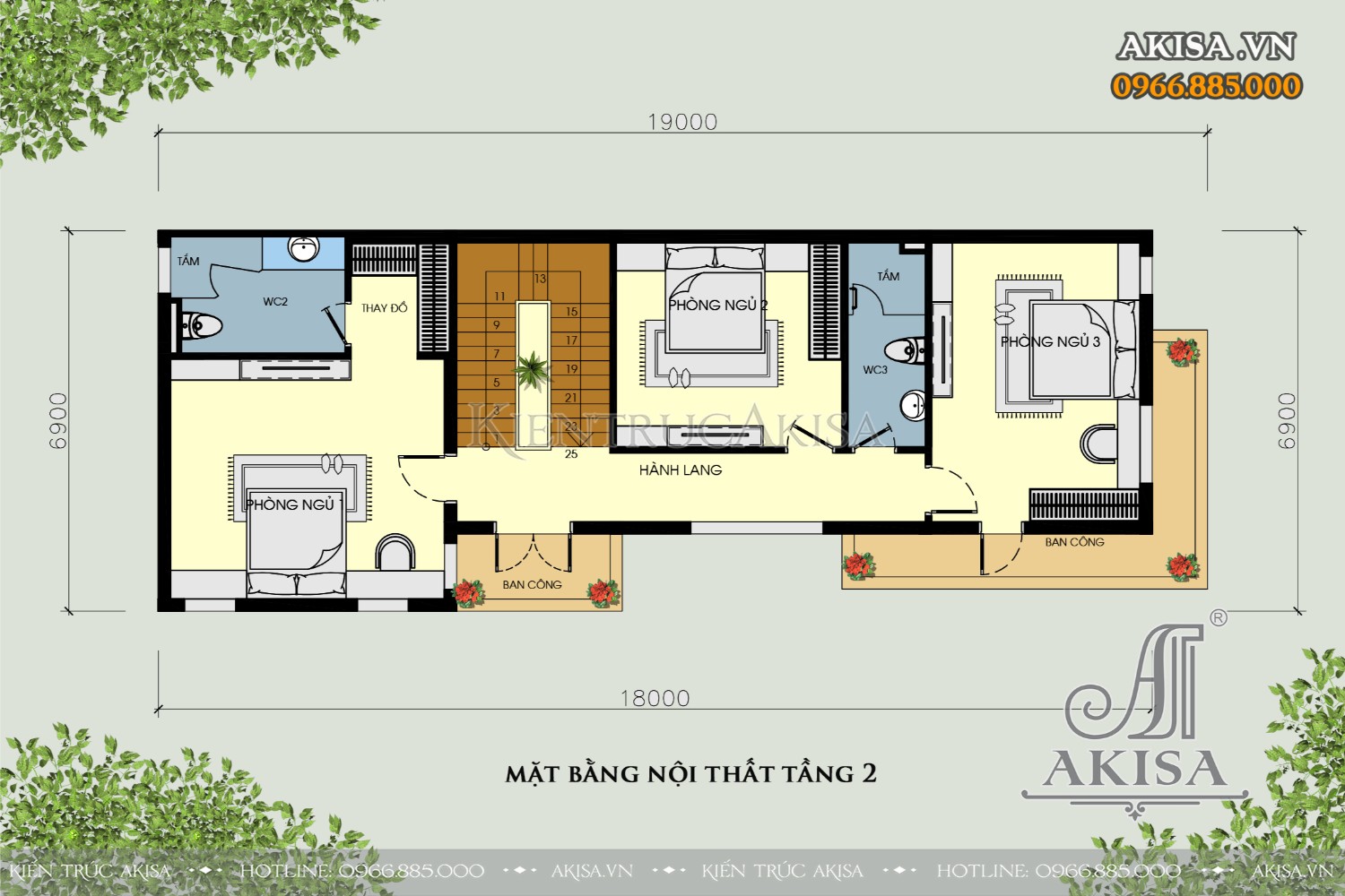 Mặt bằng nội thất tầng 2 mẫu nhà phố hiện đại NP31385