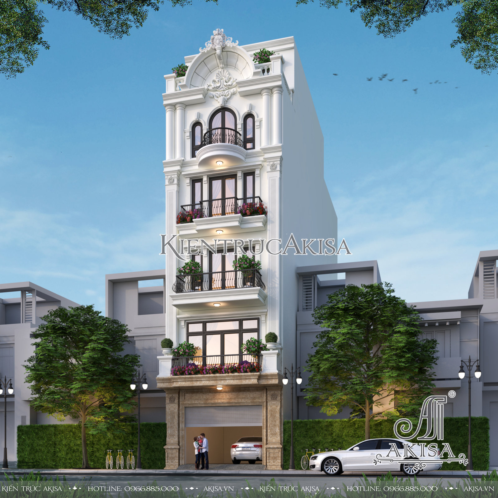 Thiết kế nhà mặt phố 5 tầng tân cổ điển đẹp tại Bắc Giang