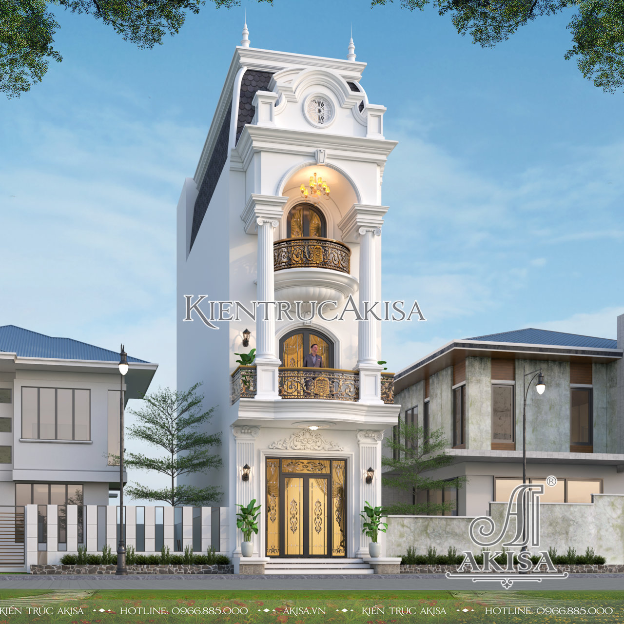 Thiết kế nhà đẹp 3 tầng mặt tiền 4.5m kiến trúc tân cổ điển sang trọng tại Đắk Lắk