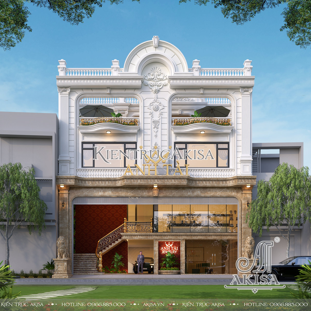 Thiết kế nhà phố 3 tầng 1 tum kết hợp kinh doanh đẹp sang trọng tại Bắc Ninh