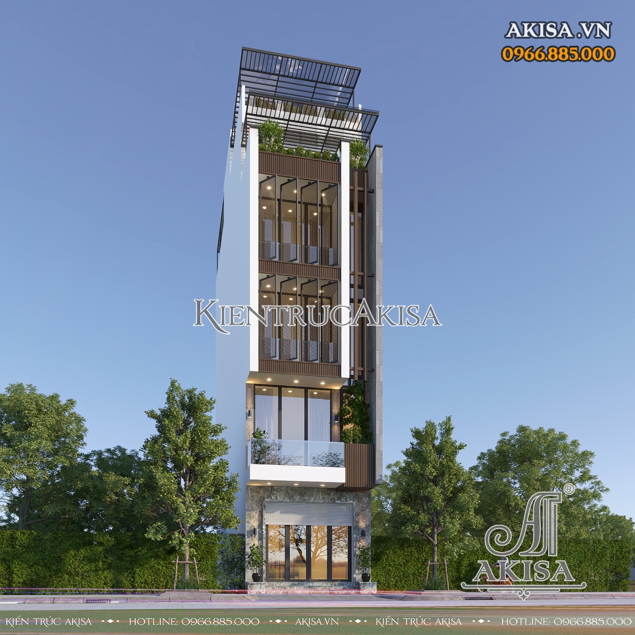 Thiết kế nhà phố 5 tầng 1 tum