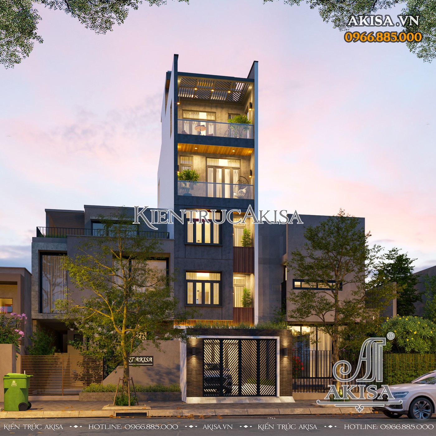 Thiết kế nhà ở kết hợp kinh doanh 5 tầng phong cách hiện đại