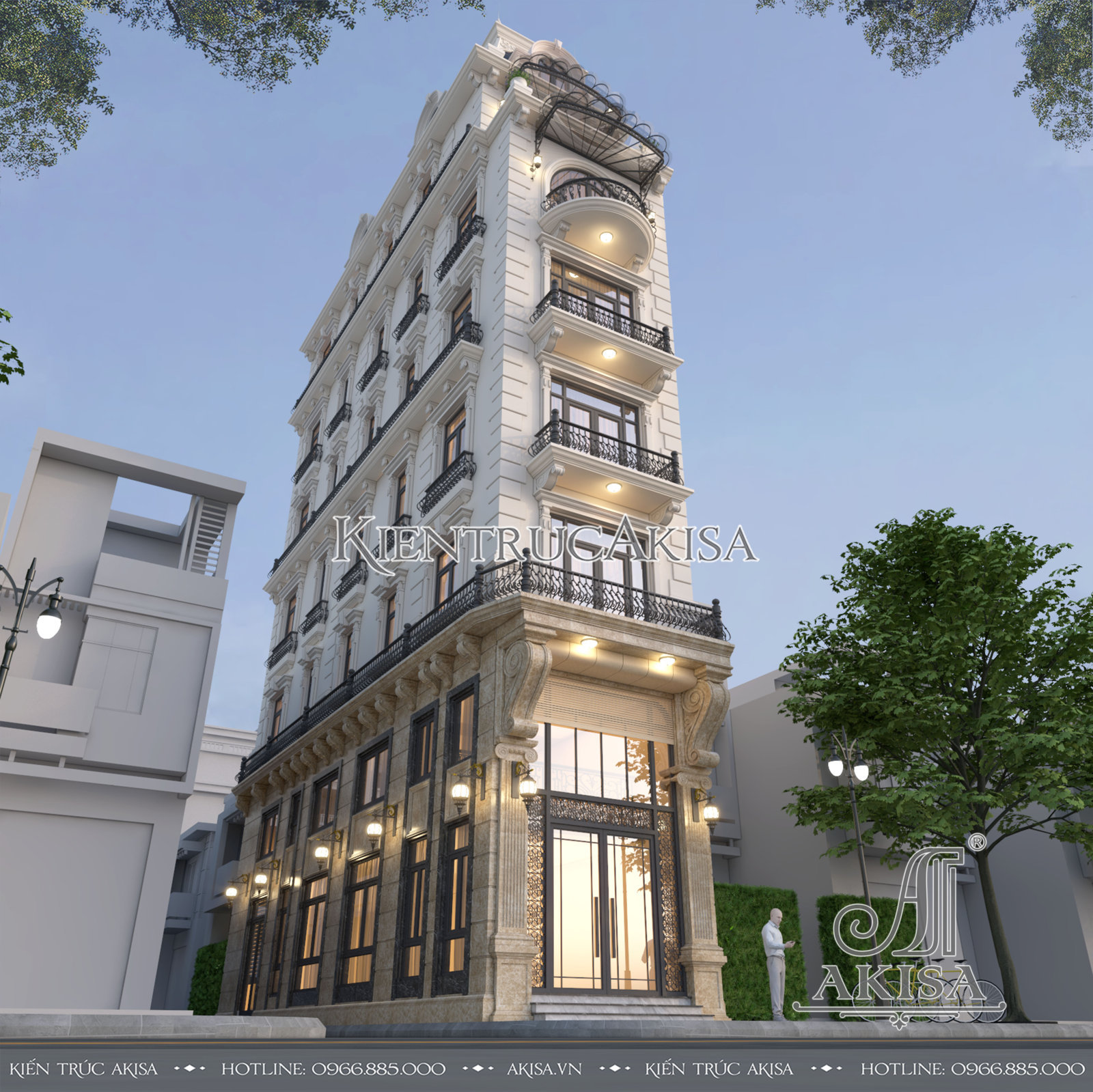 Thiết kế nhà phố 6 tầng đẹp phong cách tân cổ điển tại Hà Nội