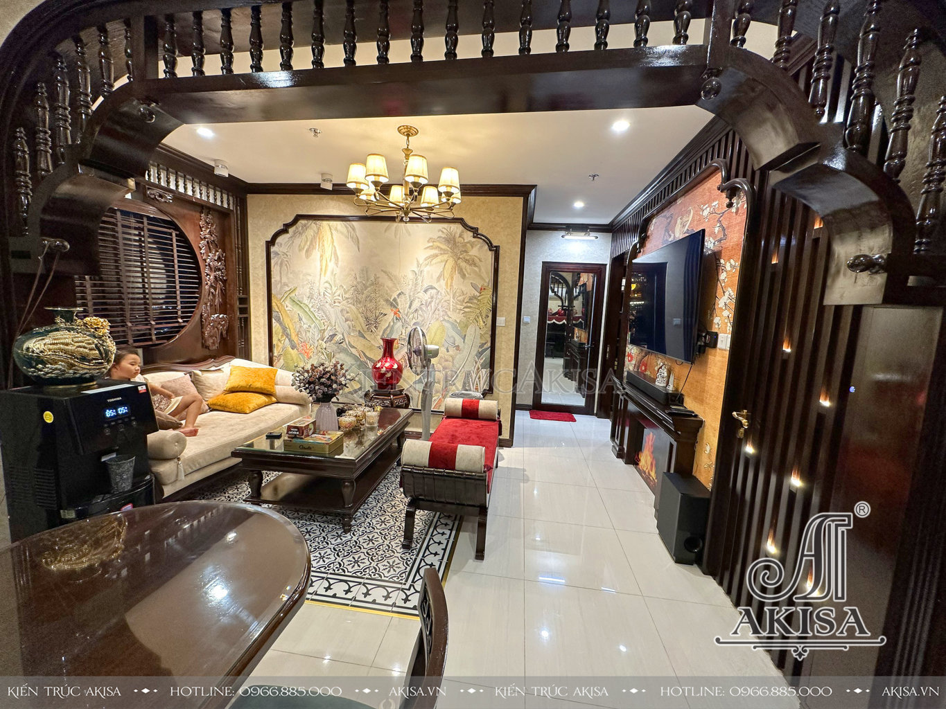 hình ảnh hoàn thiện nội thất chung cư phong cách Indochine.