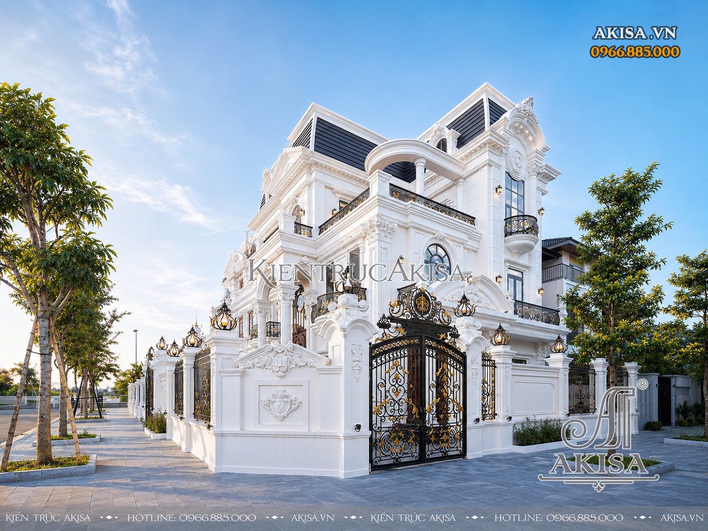 Hoàn thiện kiến trúc - nội thất biệt thự tân cổ điển Pháp 3 tầng