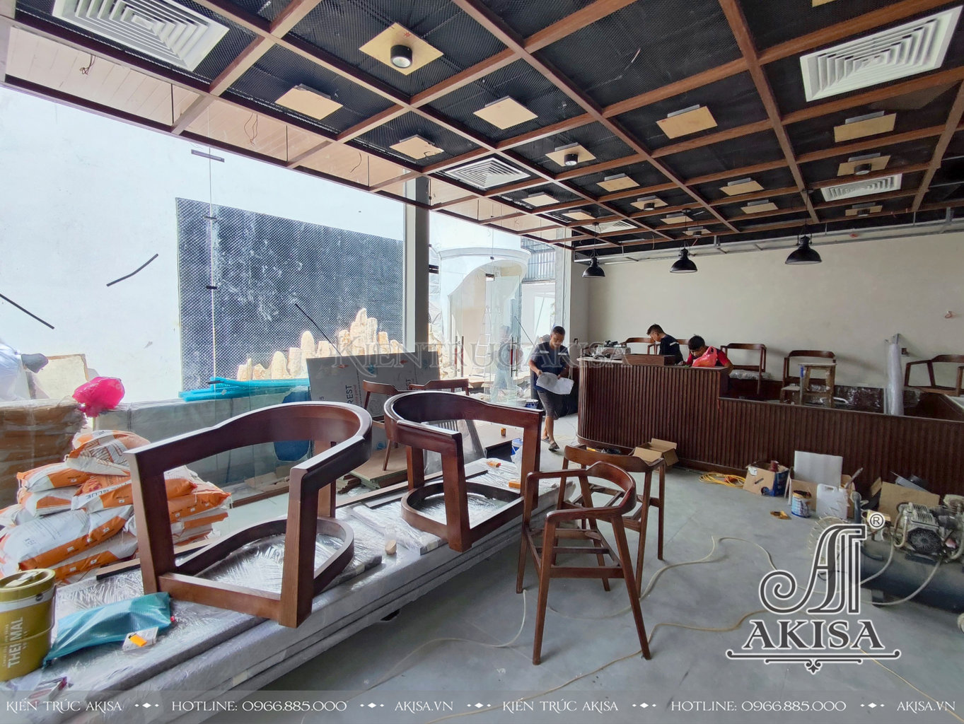 hình ảnh thi công nội thất quán café sân vườn hiện đại 1 tầng tại TP Hồ Chí Minh