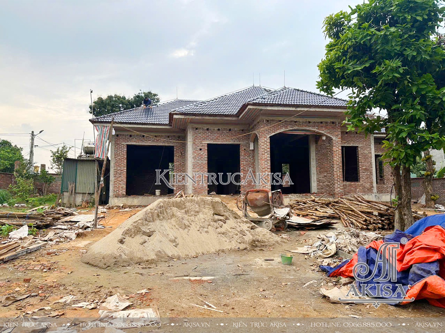 Hình ảnh thi công biệt thự 1 tầng 4 phòng ngủ